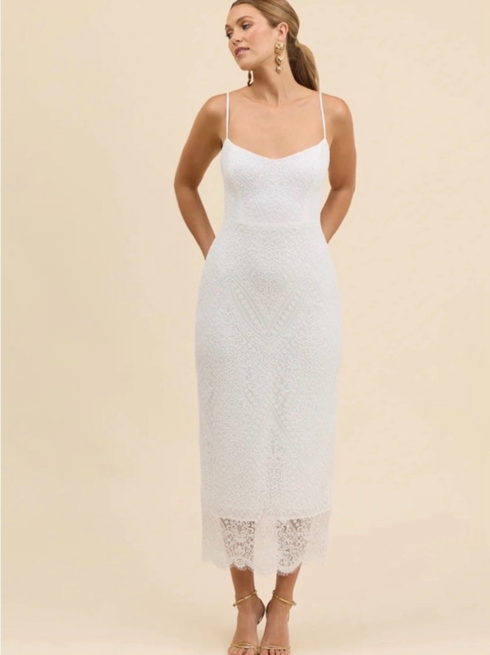 Park & Fifth Madison Dress - White Lace Midi Slip Dress Size Small